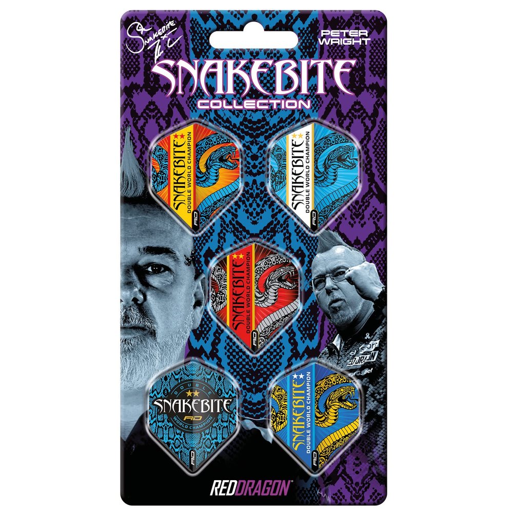 RED DRAGON Peter Wright Snakebite DWC Hardcore Dart Flight Collection 5 Sets Per Pack (15 Flights in Total)