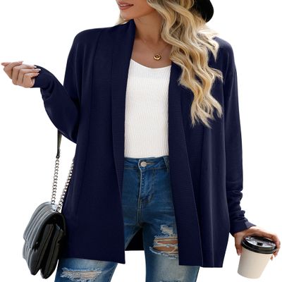 GRECERELLE Women's Fall Winter Long Sleeve Open Front Lightweight Business Casual Dressy Cardigan Sweater, Navy Blue, XX-Large