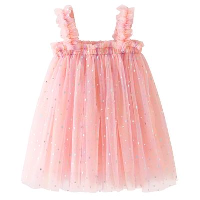 AGQT Toddler Girls Tutu Dress Sleeveless Kids Tulle Tutu Dress Polka Dot Birthday Party Babydoll Dresses Sequin Dot-Pink Size 2-3T