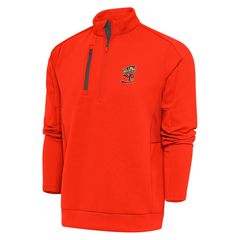 Antigua Men's Orange Cleveland Browns Team Logo Generation Quarter-Zip Pullover Jacket