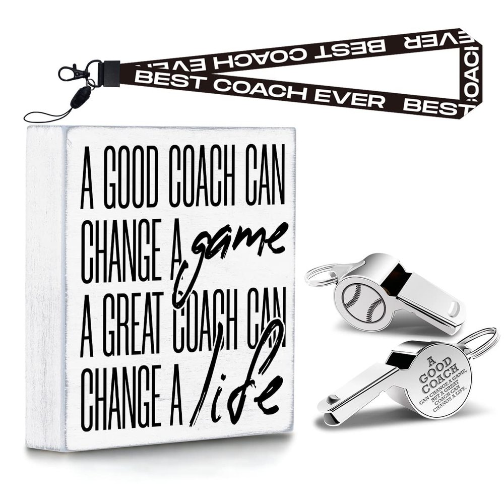 Baseball Coach Gifts, Whistle for Coaches, Whistle Emergency, White Wood Box Sign, Inspirational Coach Gifts for Men Women Teachers Referees Sports Coach Home, A Great Coach Can Change A Life.
