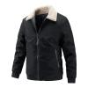 Maiyifu-GJ Men's Faux Fur Collar Bomber Jacket Winter Warm Zipper Lapel Vintage Coat Lightweight Thermal Trucker Coats (Black,3X-Large) view 1