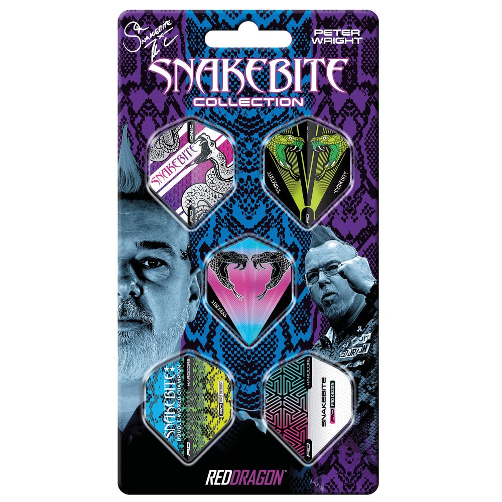 RED DRAGON Snakebite Hardcore Dart Flight Collection 5 Sets Per Pack (15 Flights in Total)