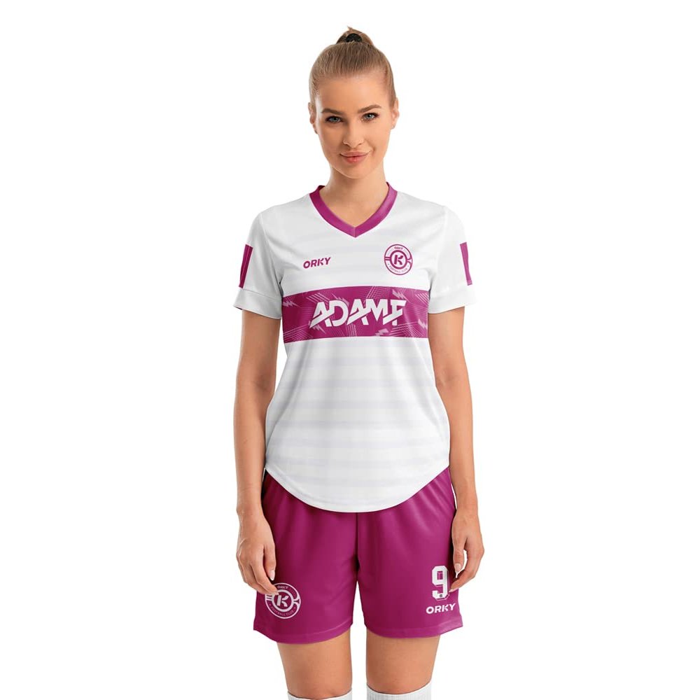 ORKY Women Soccer Jersey, Quick Dry Sublimation Customize Shirt Short Set, Lightweight Personalize Training Uniform Windward(White M)