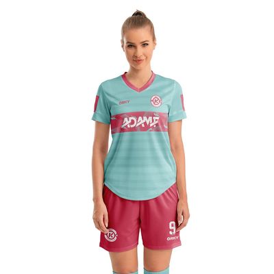 ORKY Women Soccer Jersey, Quick Dry Sublimation Customize Shirt Short Set, Lightweight Personalize Training Uniform Windward(Pink M)