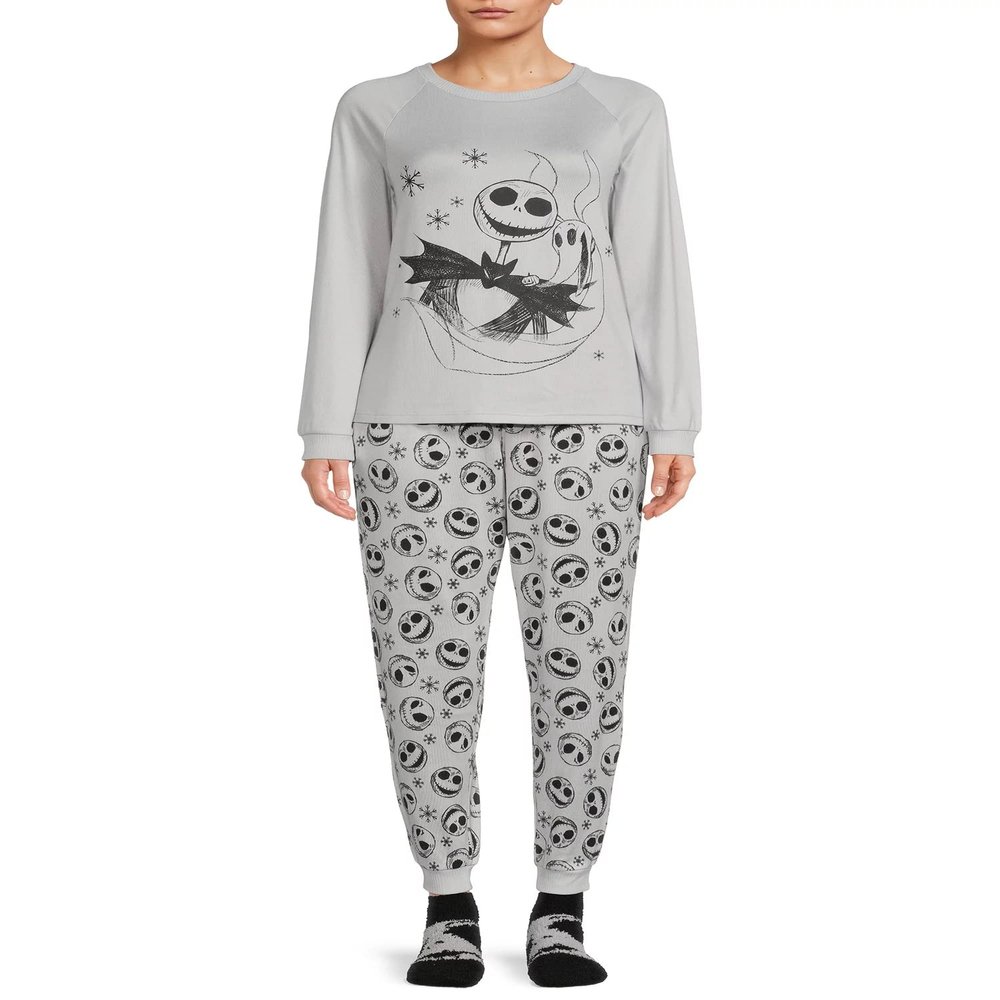The Nightmare Before Christmas Women's and Women's Plus Long Sleeve Top and Pants, 3-Piece Gift Set (as1, alpha, x_s, regular, regular)