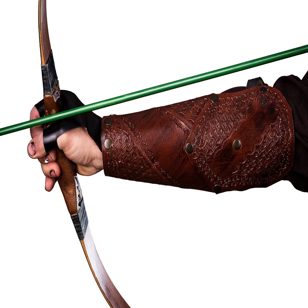 Archery Arm Guards Genuine Leather Armguard Adjustable Forearm Guard Protective Gear Gauntlet Cuff Medieval Bracers for Hunting Shooting (Small-Medium, 2)