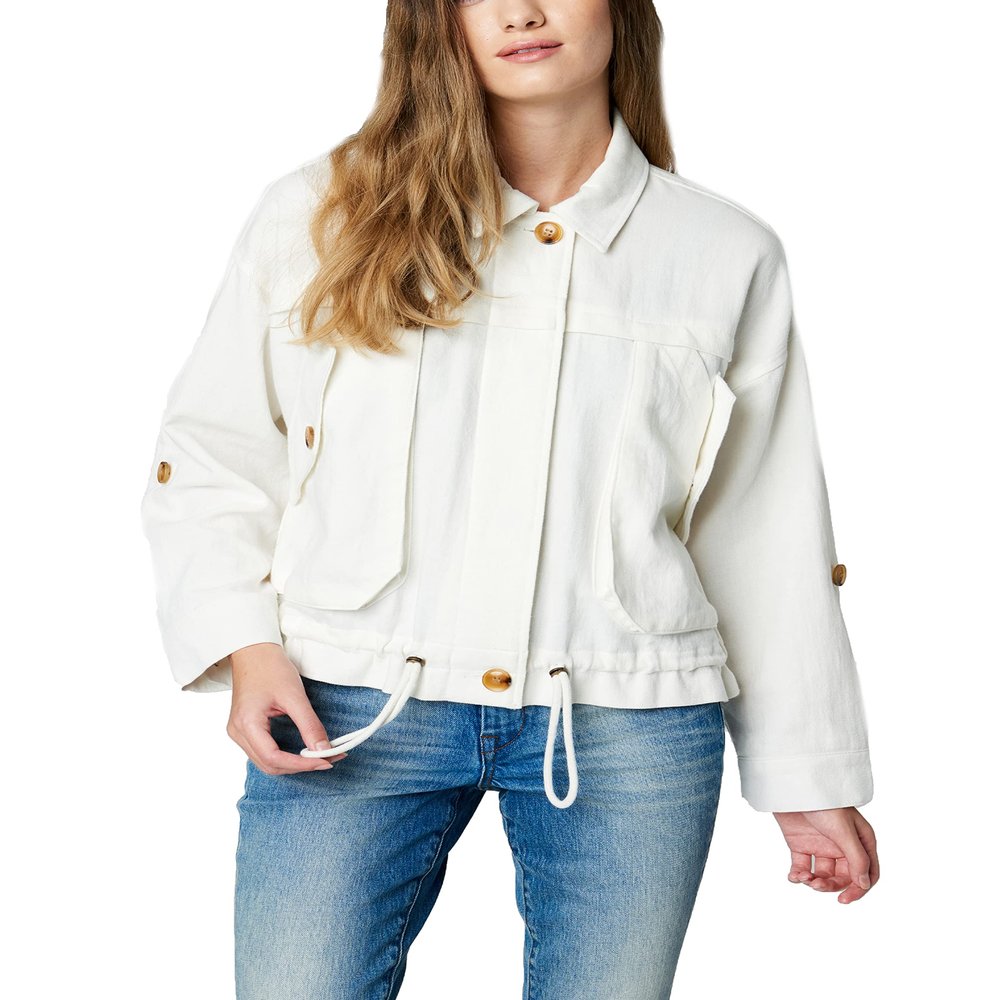 [BLANKNYC] Womens Luxury Clothing Linen Utility Jacket with Pockets, Comfortable & Stylish Coat, Great Catch, Large