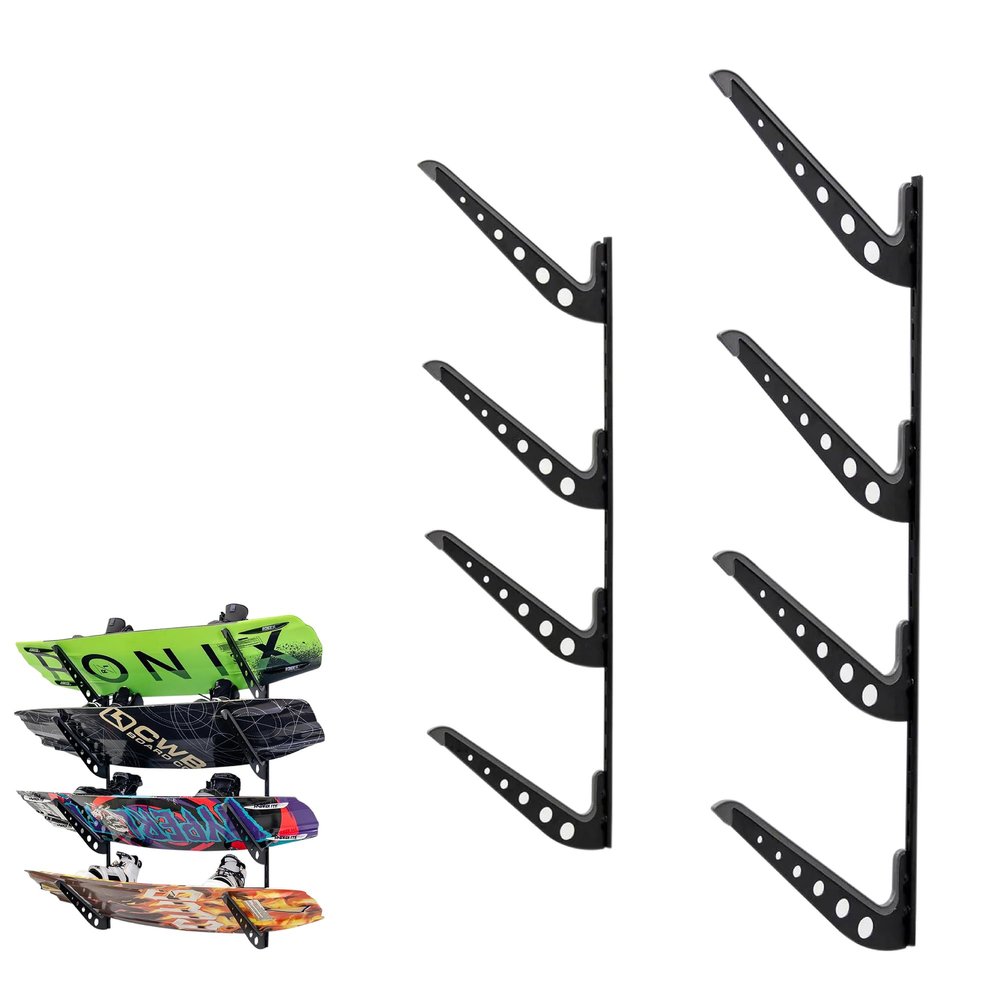 StoreYourBoard Adjustable Wakeboard Storage Rack  Wall Mount 4 Level Display, Heavy Duty Water Sports Gear Hanger for Wakeboards, Wakesurf Boards, and More, Holds up to 100 lbs