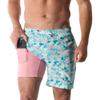 Third Wave Swim Trunks with Compression Liner - Men's Premium 7 Inch Inseam Quick Dry Swim Shorts for Beach and Swimming (Miami Palms 7C M) view 2