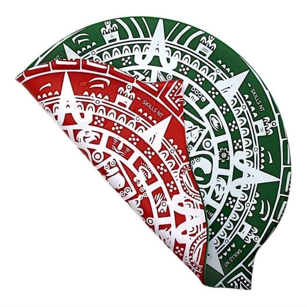 Swimming Cap - Brain, Aztecs, Swim Fast - Silicon,, Unisex - 2019 Designs (Aztecs Green & Red)