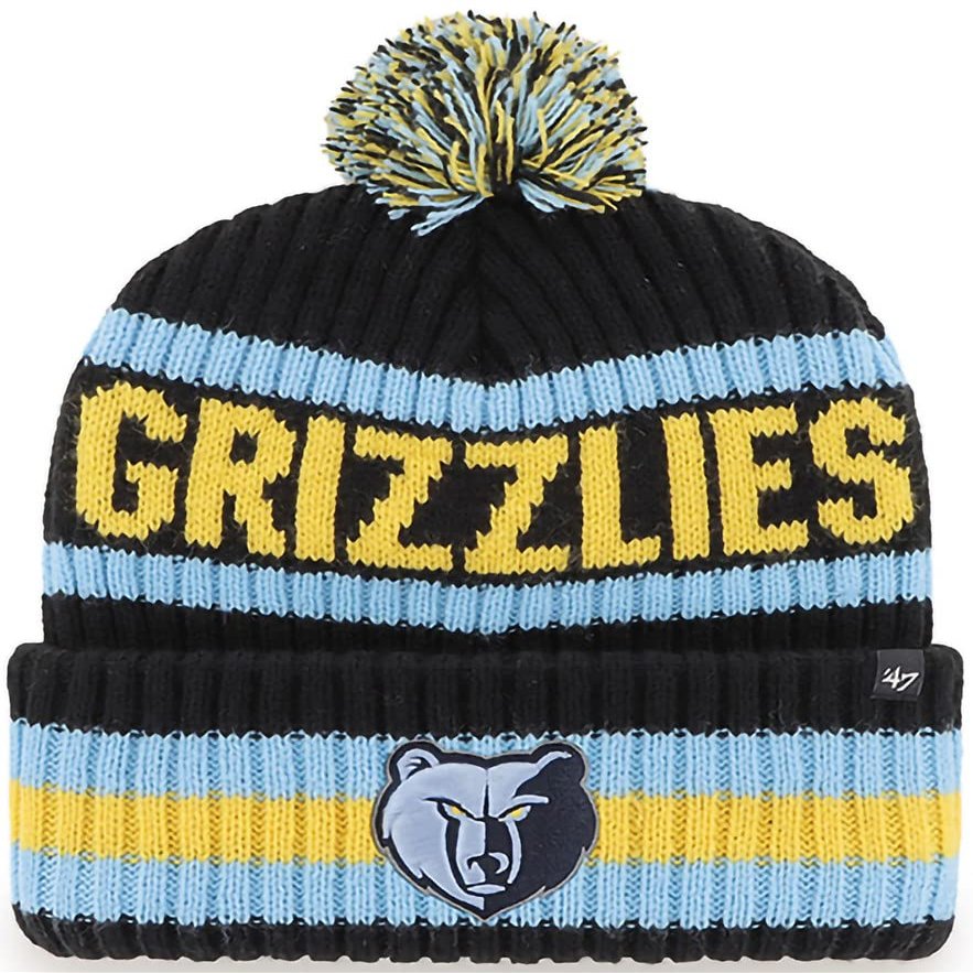 47 NBA Unisex-Adult Team Color Officially Licensed Primary Logo Bering Sport Knit Cuffed Pom Beanie Cold Weather Hat -Memphis Grizzlies Black