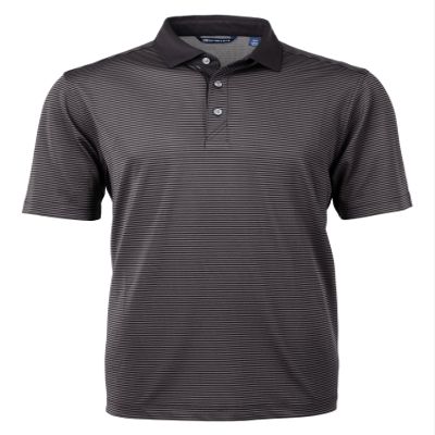 Cutter & Buck Mens Virtue Eco Pique Micro Stripe Recycled Polo Shirt, Black/Elemental Grey, Large US