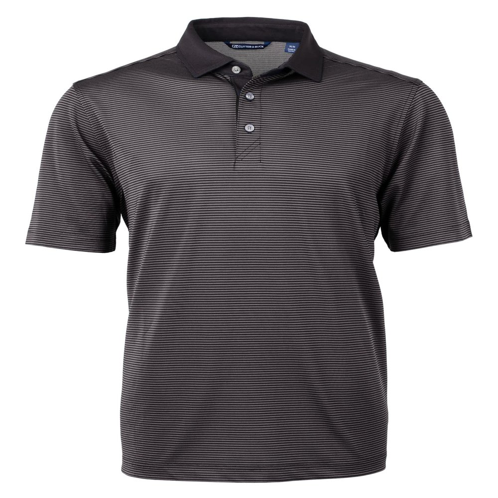 Cutter & Buck Mens Virtue Eco Pique Micro Stripe Recycled Polo Shirt, Black/Elemental Grey, Large US