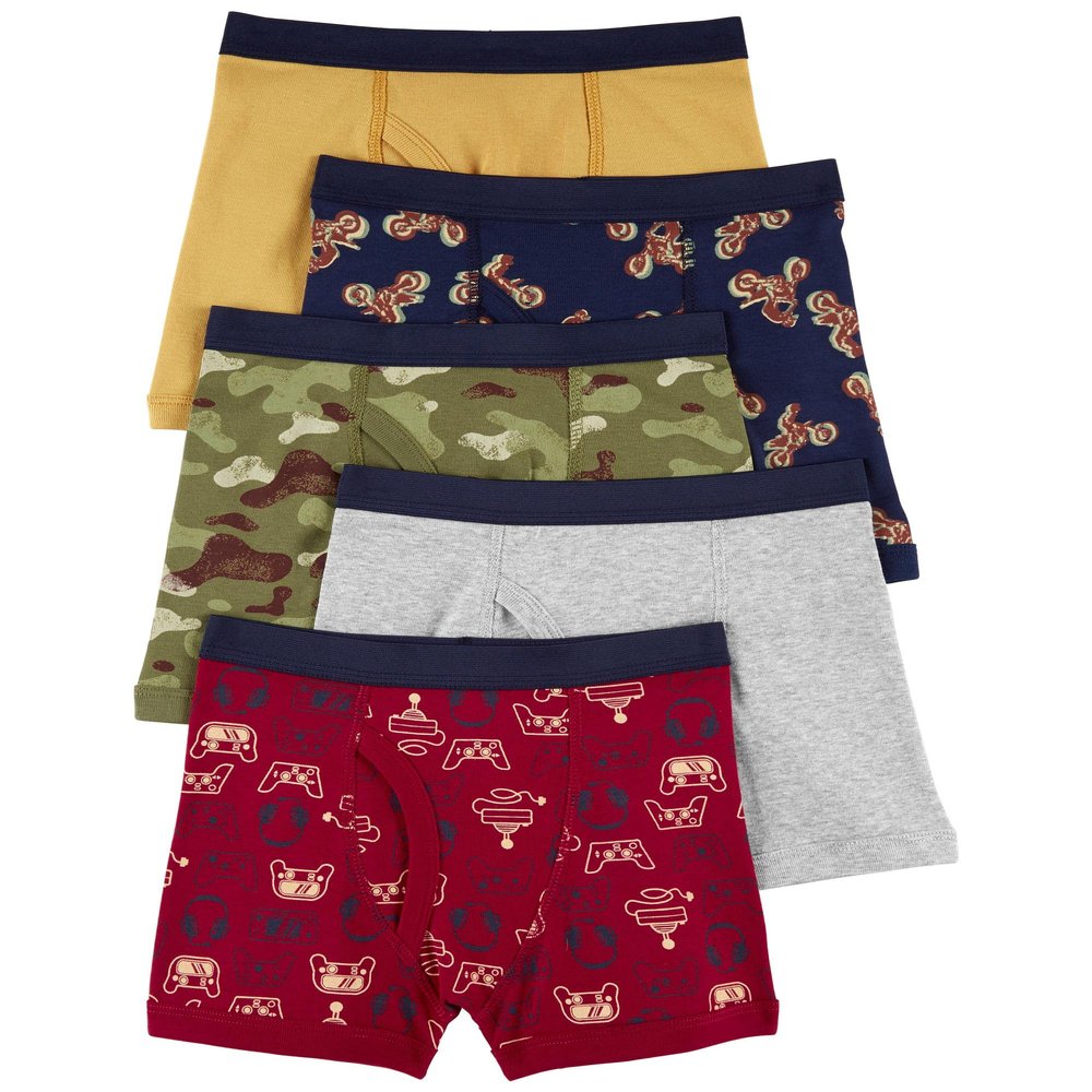 Carter's Boy's 5-Pack Cotton Boxer Briefs (Multi Gamer/Camo/Bike, 8)