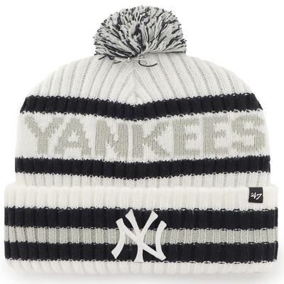 47 MLB Unisex-Adult White Officially Licensed Primary Logo Bering Sport Knit Cuffed Pom Beanie Cold Weather Hat - New York Yankees White
