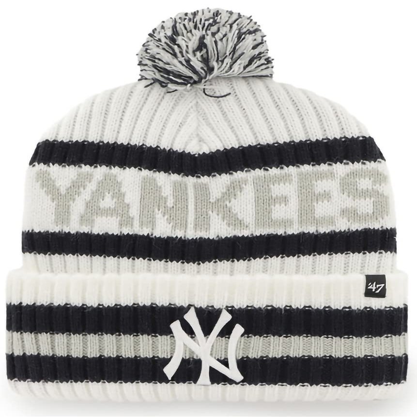 47 MLB Unisex-Adult White Officially Licensed Primary Logo Bering Sport Knit Cuffed Pom Beanie Cold Weather Hat - New York Yankees White