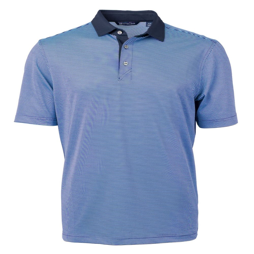 Cutter & Buck Mens Virtue Eco Pique Micro Stripe Recycled Polo Shirt, Atlas/Navy Blue, Medium US