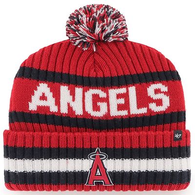 47 MLB Unisex-Adult Officially Licensed Primary Logo Bering Sport Knit Cuffed Pom Beanie Cold Weather Hat - Los Angeles Angels Red