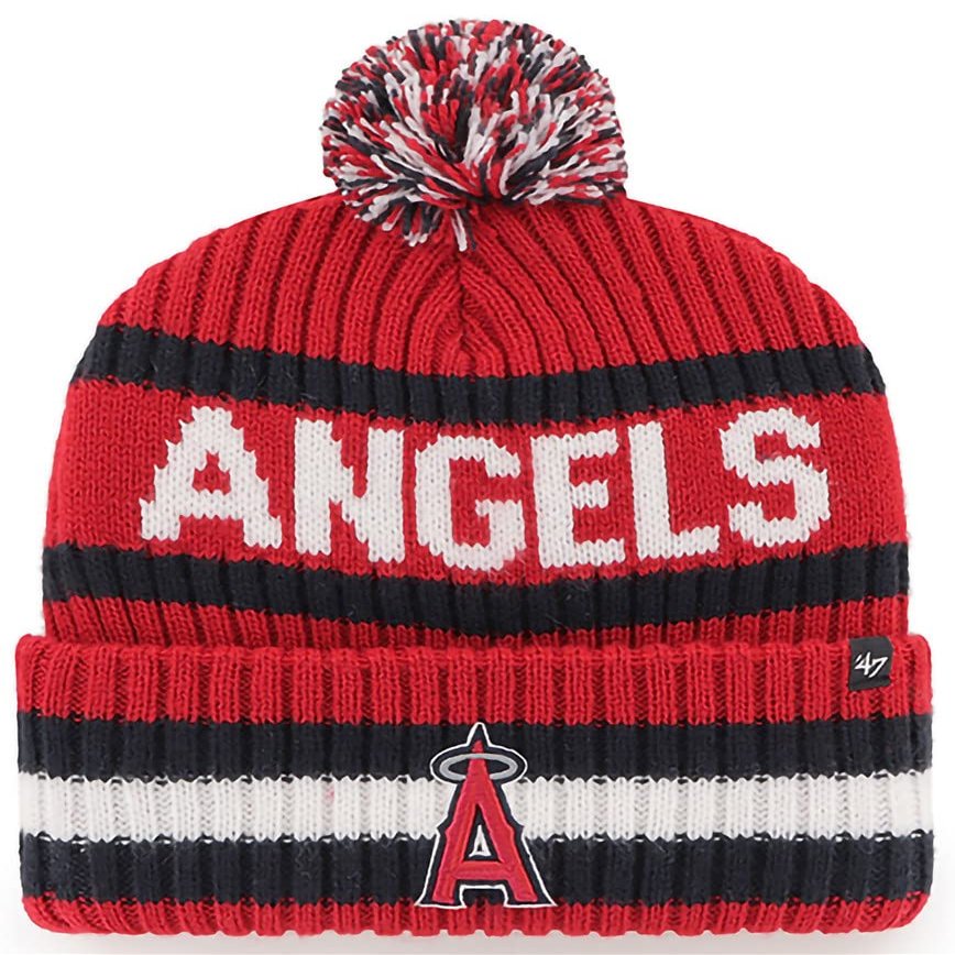 47 MLB Unisex-Adult Officially Licensed Primary Logo Bering Sport Knit Cuffed Pom Beanie Cold Weather Hat - Los Angeles Angels Red