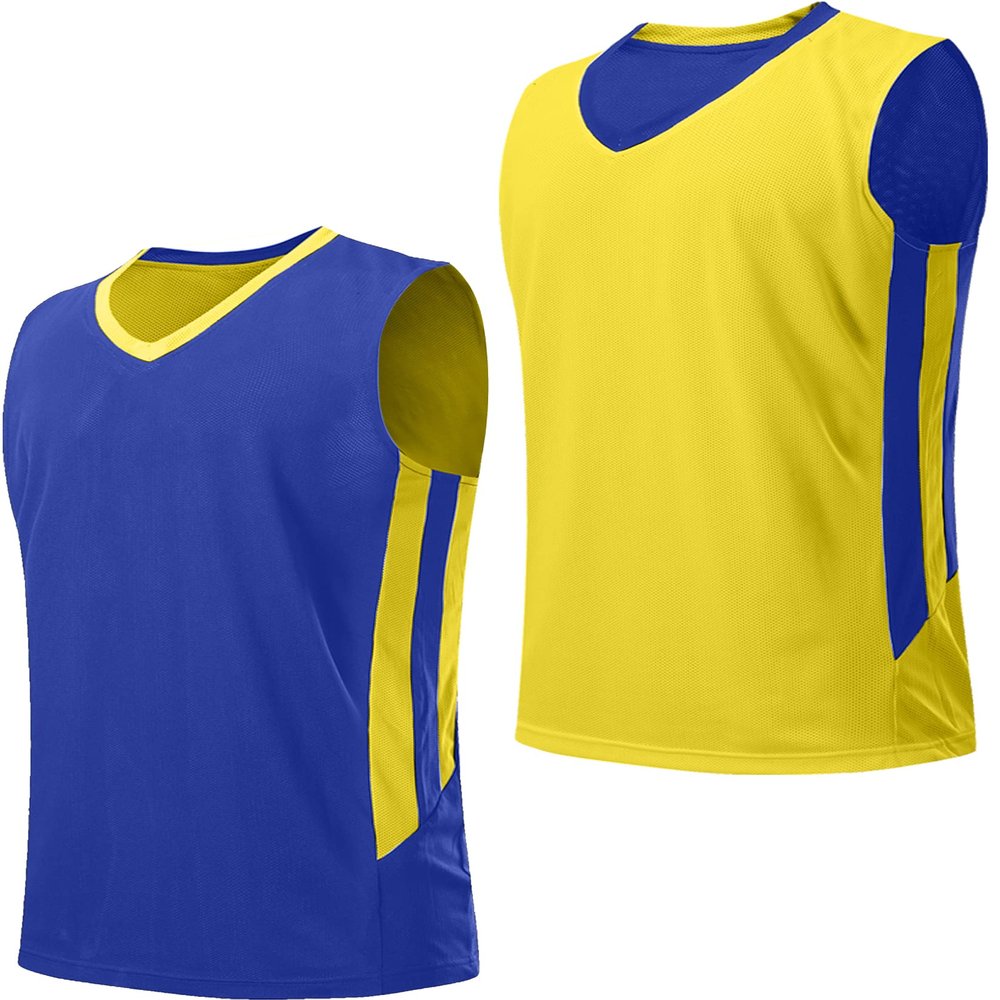 Liberty Imports Youth Boys Reversible Mesh Performance Athletic Basketball Jerseys Blank Team Uniforms for Sports Scrimmage (Blue/Yellow, Youth XX-Large)