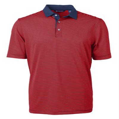 Cutter & Buck Virtue Eco Pique Micro Stripe Recycled Mens Big & Tall Polo, Red/Navy Blue, 2XT