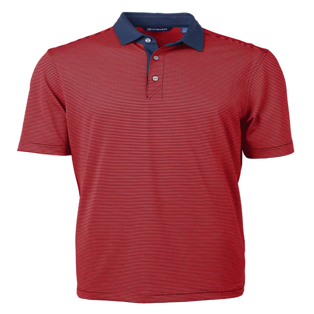 Cutter & Buck Virtue Eco Pique Micro Stripe Recycled Mens Big & Tall Polo, Red/Navy Blue, 2XT