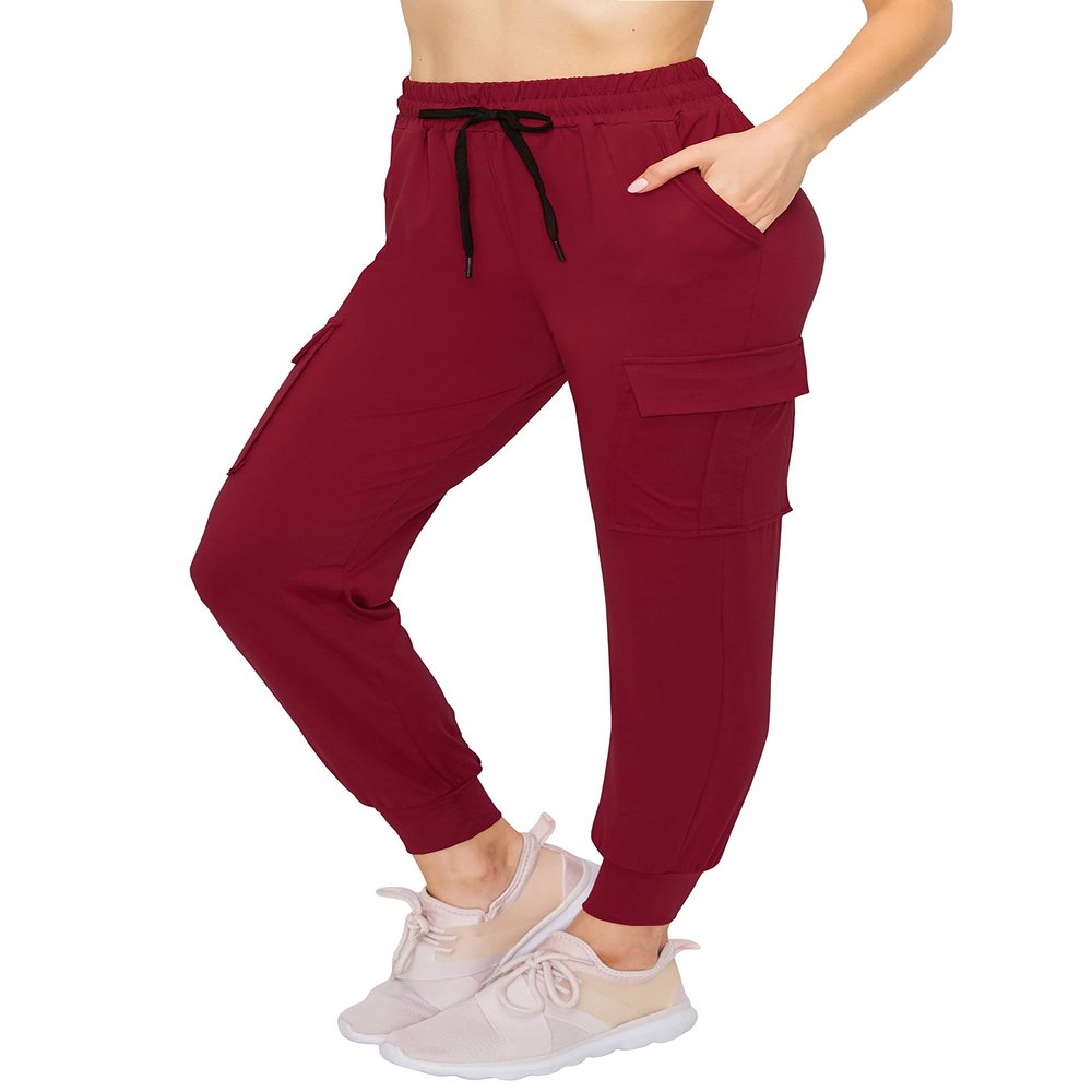 ALWAYS Cargo Jogger Pants for Women - Super Soft Casual Lounge Sweatpants Burgundy 2XL