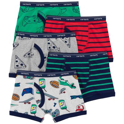 Carter's Boy's 5-Pack Cotton Boxer Briefs (Multi Pizza/Gamer/Stripes, 6/7)