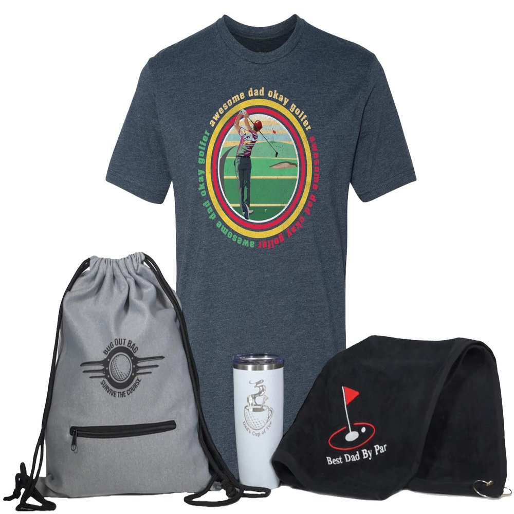 Golf Gift Sets for Dad or Grandpa | Golf Towel, Shirt, Tumbler and Bag - Best Dad by Par GGS S2 2XL
