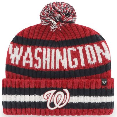 47 MLB Unisex-Adult Officially Licensed Primary Logo Bering Sport Knit Cuffed Pom Beanie Cold Weather Hat - Washington Nationals Red