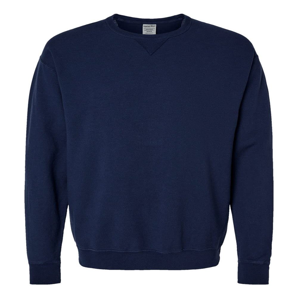 Hanes Mens Garment-Dyed Crewneck Sweatshirt, S, Navy