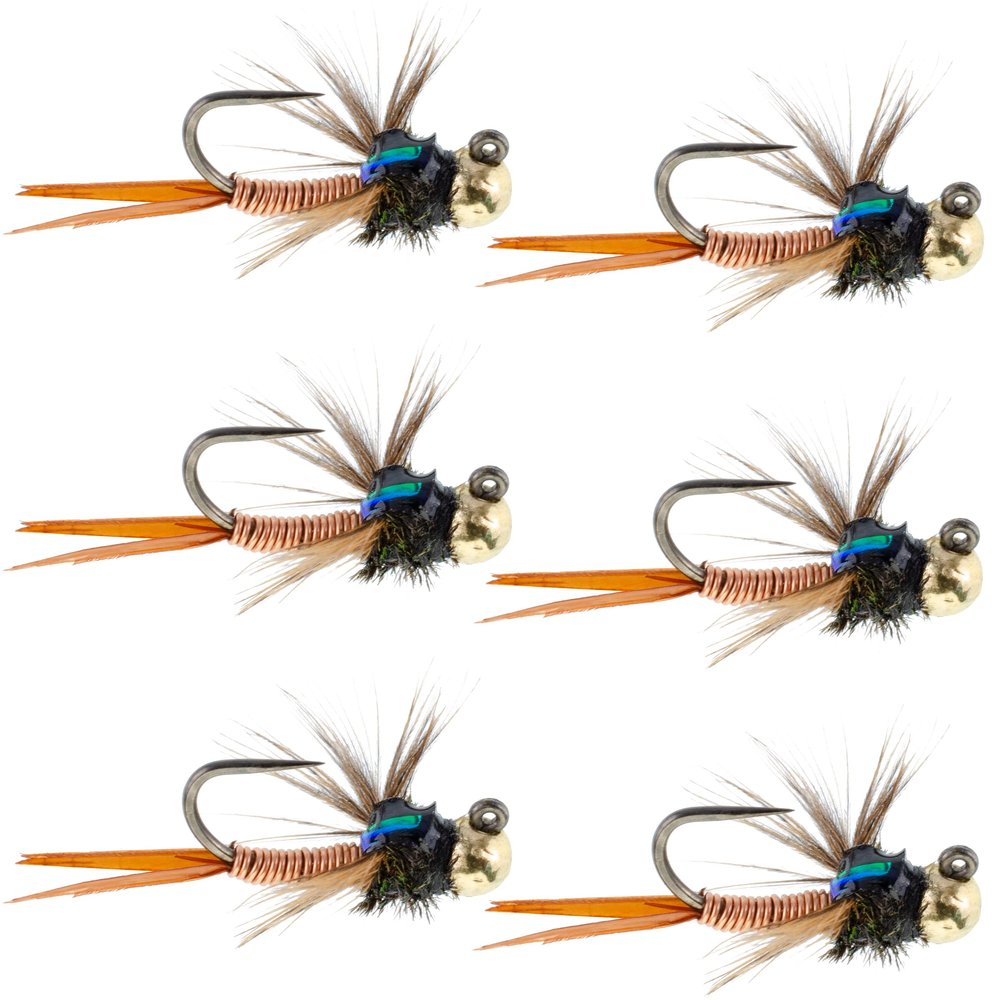 The Fly Fishing Place Tungsten Bead Tactical Jig Copper John Czech Nymph Euro Nymphing Fly - 6 Flies Size 14