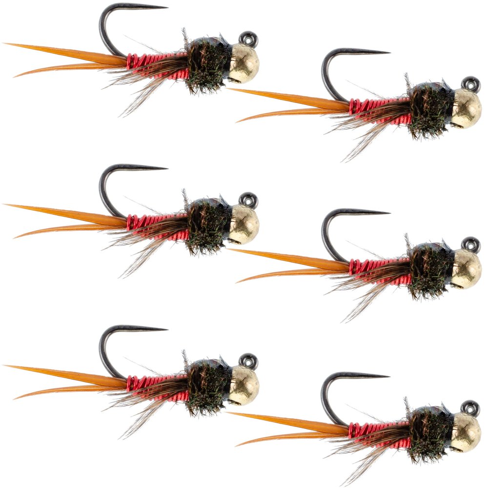 The Fly Fishing Place Tungsten Bead Tactical Jig Copper John Red Czech Nymph Euro Nymphing Fly - 6 Flies Size 12