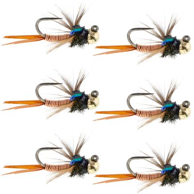 The Fly Fishing Place Tungsten Bead Tactical Jig Copper John Czech Nymph Euro Nymphing Fly - 6 Flies Size 16