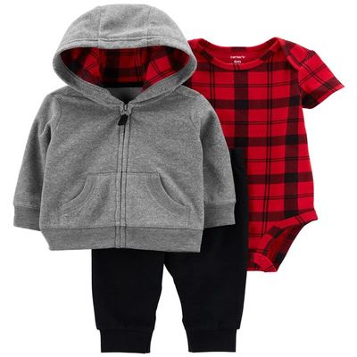 Carter's Baby Boys' Cardigan Sets, Grey/Red Plaid/Black, 12m