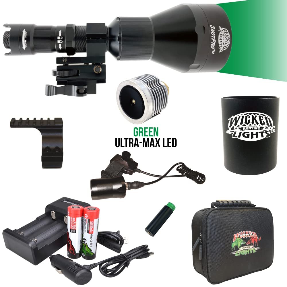 Wicked Lights ShotPro Extreme Long Range Green Night Hunting Light Kit for Coyote, Fox, Bobcat, Hogs, and Predators W2092