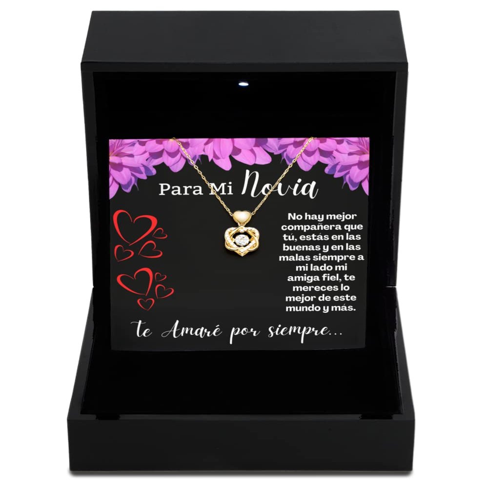 Heart Knot Gold Necklace Luxury Box Cadena de oro para novia con mensaje personalizado, Regalo de aniversario de boda o navidad