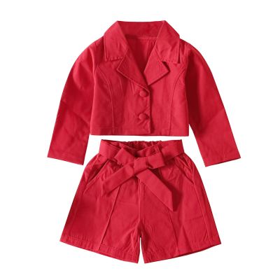 Baby Jean Jacket Toddler Kids Baby Girls Long Sleeve Turn Down Collar Solid Coat Jacket Shirt Tops Bow (Red, 4-5 Years)