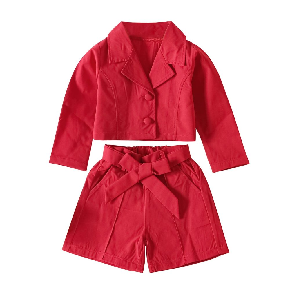 Baby Jean Jacket Toddler Kids Baby Girls Long Sleeve Turn Down Collar Solid Coat Jacket Shirt Tops Bow (Red, 4-5 Years)