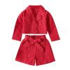Baby Jean Jacket Toddler Kids Baby Girls Long Sleeve Turn Down Collar Solid Coat Jacket Shirt Tops Bow (Red, 4-5 Years) view 1
