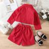 Baby Jean Jacket Toddler Kids Baby Girls Long Sleeve Turn Down Collar Solid Coat Jacket Shirt Tops Bow (Red, 4-5 Years) view 3