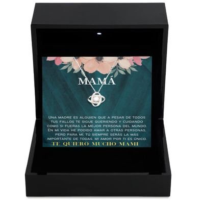 Love Knot Silver Necklace Luxury Box Collar para mama con mensaje personalizado, Regalo de aniversario de boda o navidad