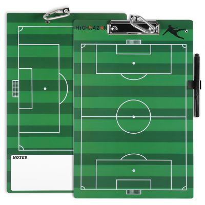 HIGHRAZON Soccer Coaches Clipboard, White Double-Sided Dry Erase Coach Clipboard, Color Soccer Whiteboard for Coaches, Lineup White Board with Marker for Coaches Gift, Green