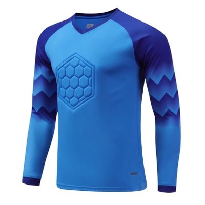 Fldy Kids Boys Soccer Goalkeeper Jersey Padded Goalie Shirt Long Sleeve Training Soccer Jersey Uniforms Blue A 9-10 Years