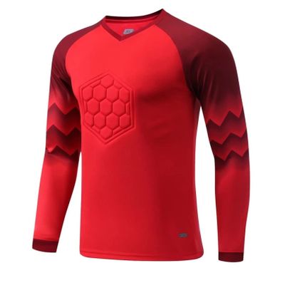 Fldy Kids Boys Soccer Goalkeeper Jersey Padded Goalie Shirt Long Sleeve Training Soccer Jersey Uniforms Red A 11-13 Years