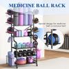Mythinglogic Home Gym Storage with 3-Tier Medicine & Exercise Ball Rack, Weight Rack for Dumbbells Kettlebells and Weight Equipment, Yoga Mat Storage Rack with Sturdy and Lockable Casters view 3
