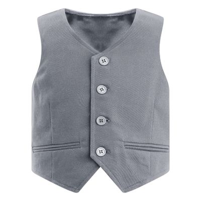 Hularka Kids Boys V-Neck Dressy Vest Slim Fit Buttons Formal Suit Vest Wedding Party Gentleman Suit Waistcoat Gray 8 Years