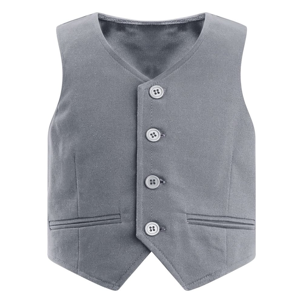 Hularka Kids Boys V-Neck Dressy Vest Slim Fit Buttons Formal Suit Vest Wedding Party Gentleman Suit Waistcoat Gray 8 Years