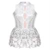 WinChang Womens Mesh Splice Sequin Leotard with Fringe for Latin Dance Gymnastics Bodysuit 13 X-Large view 4